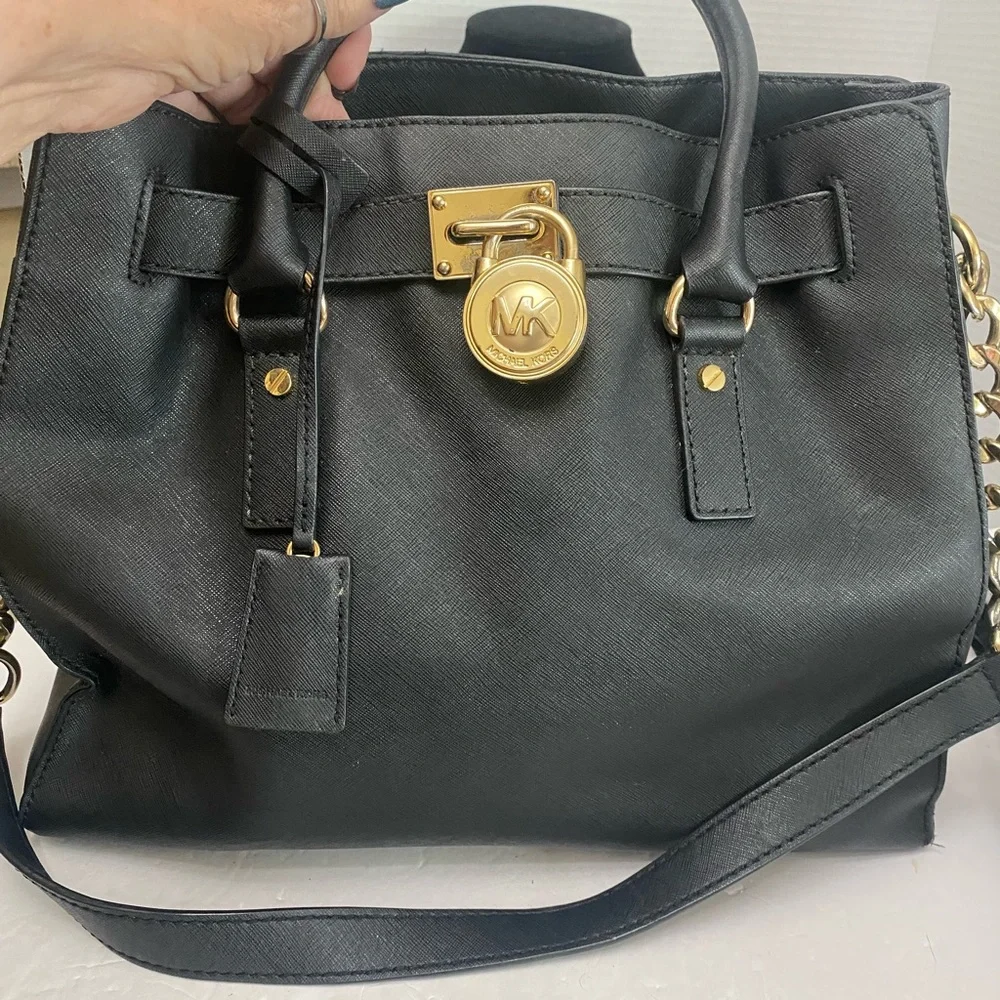 Michael Kors Hamilton Black Satchel with Gold Accents